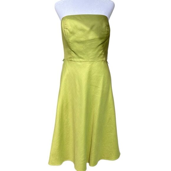 Y2K Ann Taylor Strapless Dress Sz 6 Green Cotton Silk Twill Corset Bodice - Picture 12 of 12